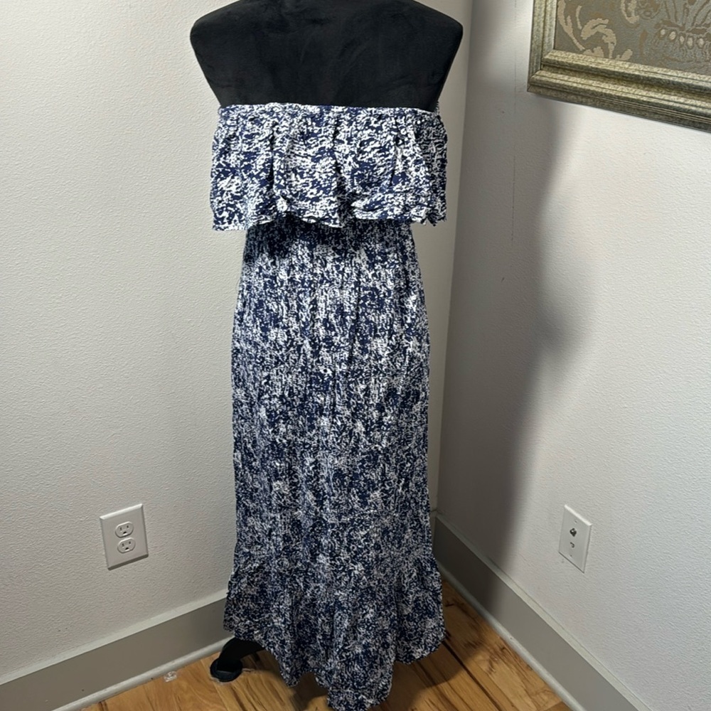 Cotton On Sz M blue print ruffle off the shoulder smocked bodice maxi dress